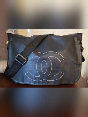 CHANEL Black CC  Sports Line Messenger Nylon Bag